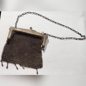 Vintage 1900s German Silver Mesh Chain Handbag Purse Antique Fashion Evening Bag